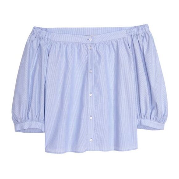 H&M off the shoulder striped button down blouse sz 2 - Picture 3 of 6